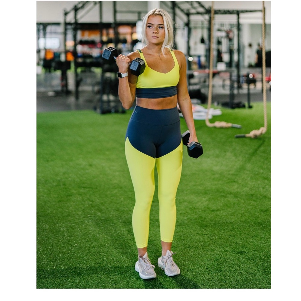 New Zyia  Neon Yellow Luxe Hi Rise Leggings 12